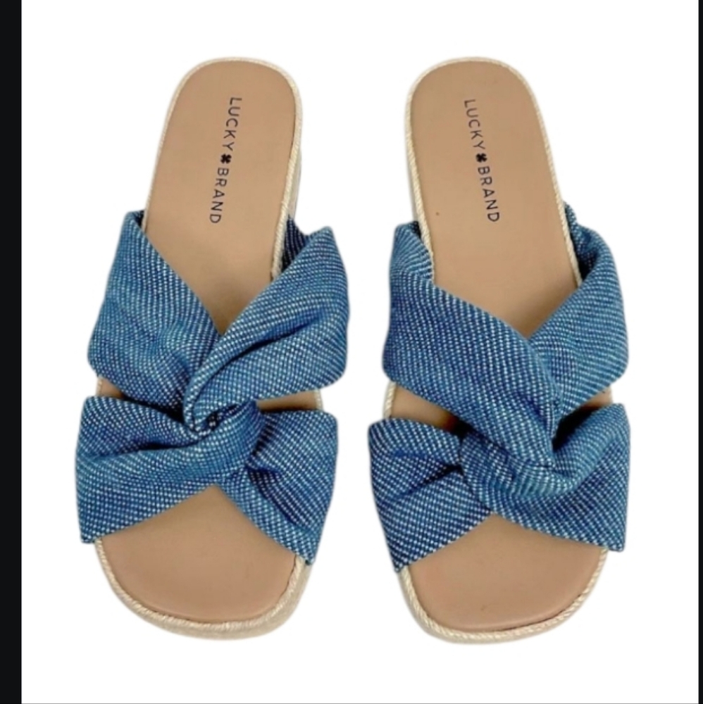 Lucky brand Blue Front  twist espadrille platform sandals Slides New